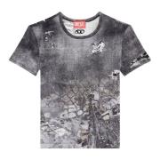 Diesel Beskuren T-shirt med abstrakt tryck Gray, Dam