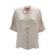120% Lino Rosa linneskjorta med Sangallo-detaljer Pink, Dam