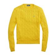 Polo Ralph Lauren Bomullskabelstickad rundhalsad tröja Yellow, Dam