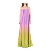 Actualee Lång satin klänning med färgkontraster Multicolor, Dam