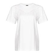 Pinko Kortärmad bomullsjersey T-shirt med fransapplikation White, Dam