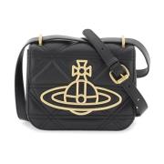 Vivienne Westwood Quiltad läder axelväska med metall Orb Black, Dam