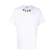 Msgm Penseldrag Logo Vit T-shirt White, Herr