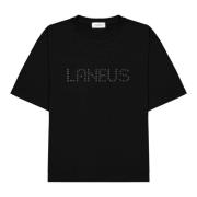 Laneus Svart studded bokstav T-shirt Black, Unisex