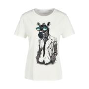 Marc Cain Offwhite T-shirt med 3D Zebra Applikation White, Dam