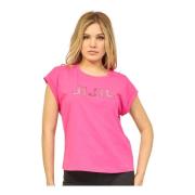 Jijil Fuchsia Bomull T-shirt med Strass Logo Pink, Dam