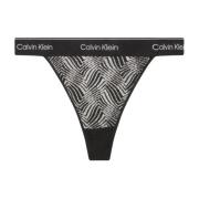 Calvin Klein Svart Spets Tryckt Semitransparent Slip Black, Dam