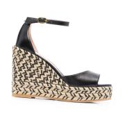 Stuart Weitzman Svart Espadrille Kil Sandaler Black, Dam