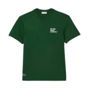 Lacoste Bomull Piqué T-shirt med Bakre Slogan (Grön) Green, Herr
