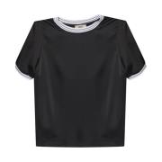 Herno Svart Satin T-shirt med Kontrastkanter Black, Dam