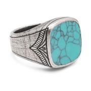 Nialaya Vintage Sterling Silver Signet Ring with Genuine Turquoise Mul...