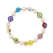 Nialaya Women's Pearl Bracelet with Assorted Glass Beads Multicolor, D...