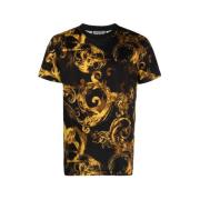 Versace Jeans Couture Svart Barock Guldigt Motiv Bomull T-shirt Multic...