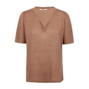 Kangra Brun Linne V-ringad Cut Out T-shirt Brown, Dam