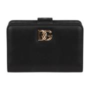 Dolce & Gabbana Slät kalvskinn plånbok med gyllene dragkedja Black, Da...