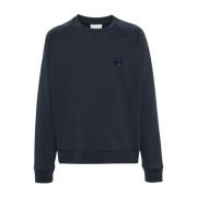 Maison Kitsuné Signatur Rävmotiv Crew Neck Tröja Blue, Herr