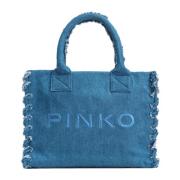 Pinko Blå Denim Strand Shopper Väska Blue, Dam