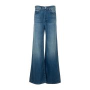 Mother Ljus Denim Ditcher Roller Sneak Jeans Blue, Dam