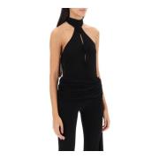 Magda Butrym Grecian Rose Halterneck Bodysuit Black, Dam