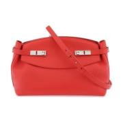 Salvatore Ferragamo Ruffle Läder Crossbody Väska Red, Dam