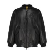 Moncler Leather Jackets Black, Herr