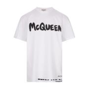 Alexander McQueen Graffiti Lettering Vit Bomull T-shirt White, Herr
