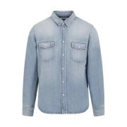Saint Laurent Oversize Pointy Pockets Skjorta Blue, Herr