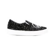 Chiara Ferragni Collection Svart Paljett Slip-On Sneakers Black, Dam