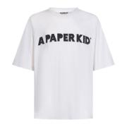 A Paper Kid Kräm Vit T-Shirt med Logotyptryck White, Herr