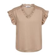 Co'Couture Frill Smock Top Blus Beige, Dam