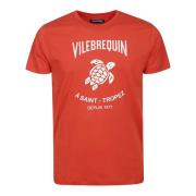 Vilebrequin Röd Bomull Half-Sleeved Logo T-Shirt Red, Herr