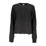 Patrizia Pepe Kontrastdetalj Crew Neck Sweater Black, Dam