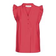 Co'Couture Frill Top Blus med V-ringning Red, Dam