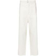 Lemaire Kräm Vit Bomullsblandning Tapered Byxor White, Herr