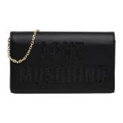 Love Moschino Logo Crossbody Väska med Rhinestone Black, Dam