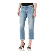 Pinko Fringed Hem Baggy Jeans Blå Tvätt Blue, Dam