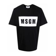 Msgm Logo-print T-shirt i svart/vit bomull Black, Herr