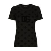 Dolce & Gabbana Monogram T-shirt Klassisk Stil Black, Dam