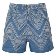 Roy Roger's Denim Chambray Blommig Broderade Shorts Multicolor, Dam