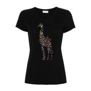 Liu Jo Svart Giraffmotiv T-shirt Black, Dam