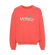 ERL Venice Crewneck Sweatshirt i Rött Red, Herr