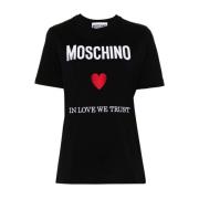Moschino Svarta Crewneck T-shirts med Logobrodyr Black, Dam