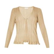 Liu Jo Elegant V-ringad Cardigan med Lurex Beige, Dam