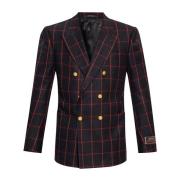 Gucci Ull Flanell Blazer Broderad Logotyp Patch Multicolor, Herr