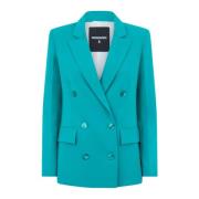 Patrizia Pepe Turkos Dubbelknäppt Blazer med Fickor Blue, Dam