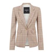 Patrizia Pepe Beige Rutig Blazer Knappstängning Fickor Multicolor, Dam