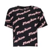 Moschino Svarta T-shirts och Polos med All Over Text Black, Dam