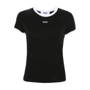 Msgm Svart Jersey Logo Print T-shirt Black, Dam