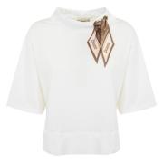 Herno Vit bomullst-shirt med jacquard halsduk White, Dam
