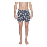 Emporio Armani Svarta Tryckta Badshorts med Snören Multicolor, Herr